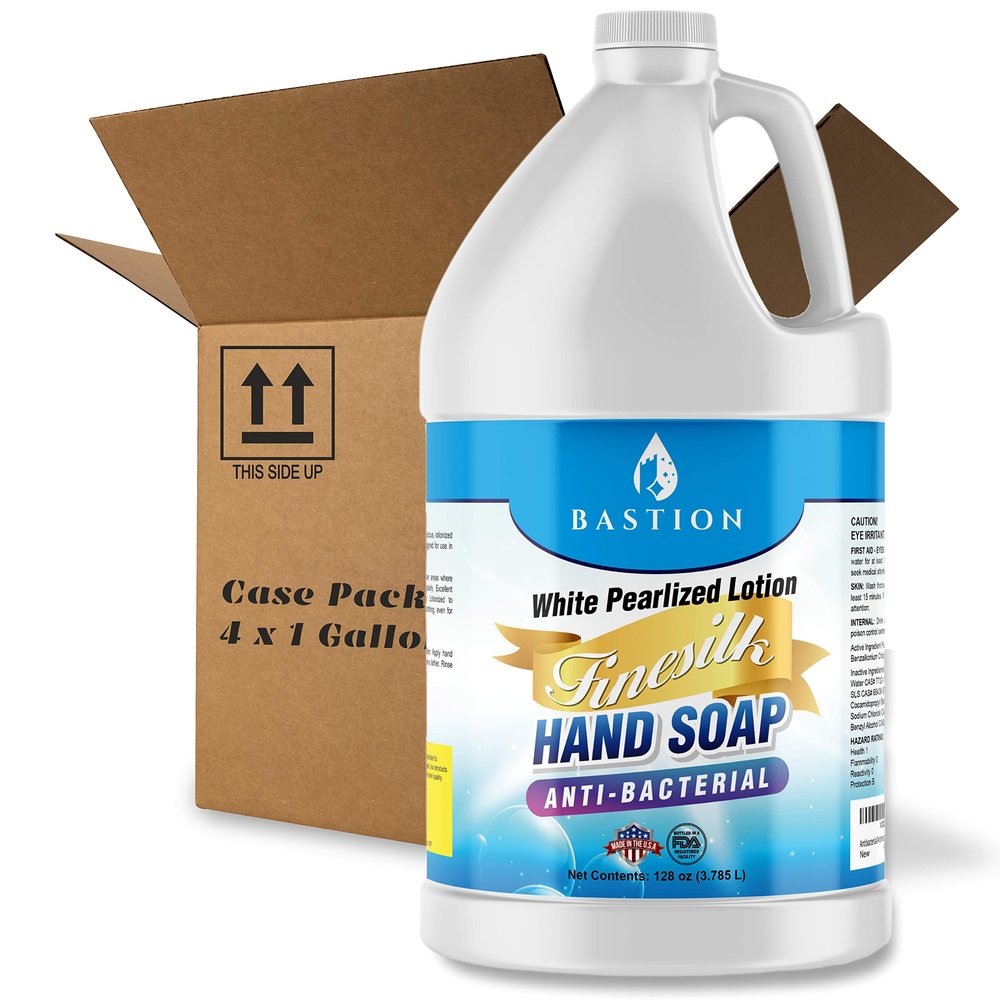 Antibacterial/Antimicrobial Finesilk White Pearlized Lotion Liquid Hand Soap: Bulk Case of Four Gallon (512 oz) Refill Jugs. PH Balanced Ultra-Strength. Made In USA