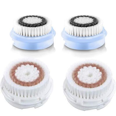 Replacement Facial Cleansing Brush Heads, Facial Cleanse Brush Head, Exfoliator Facial Brush Heads, for Acne Prone, Clogged and Enlarged Pores Radiance Sensitive Skins (4Pack/Black+Brown)