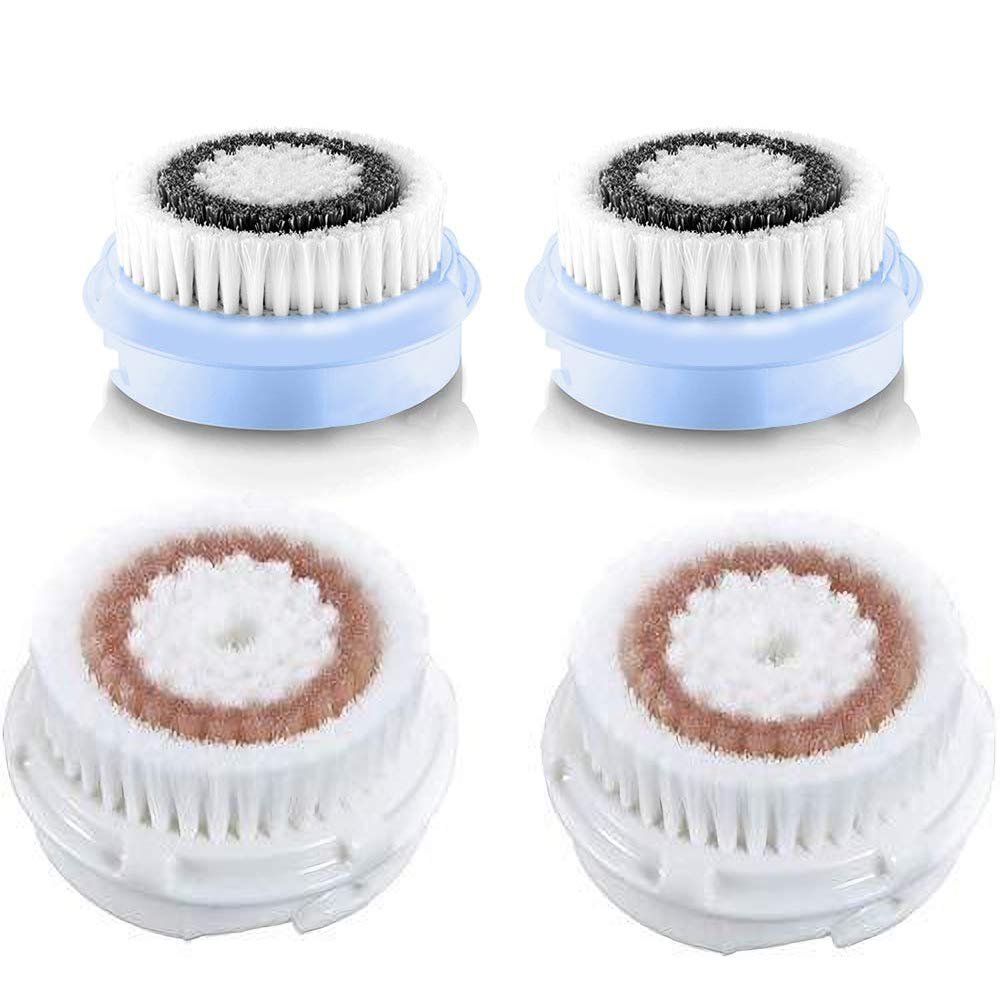 Replacement Facial Cleansing Brush Heads, Facial Cleanse Brush Head, Exfoliator Facial Brush Heads, for Acne Prone, Clogged and Enlarged Pores Radiance Sensitive Skins (4Pack/Black+Brown)
