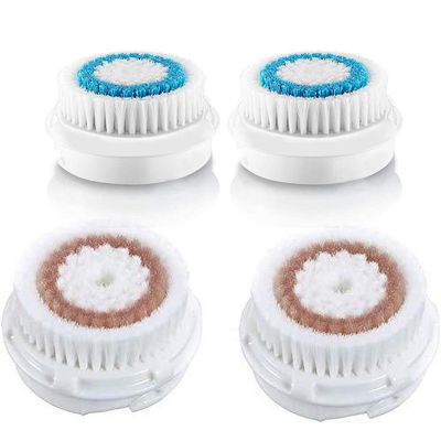 Facial Cleansing Brush Head Replacement, Exfoliator Whitening Facial Brush Heads, for Acne Prone, Clogged, Enlarged Pore, Deep Pore Radiance Sensitive Skins (4Pack/Blue+Brown)