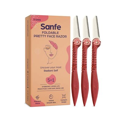 Sanfe Foldable Pretty Face Razor for pain-free facial hair pull out (3 units) - upper lips, chin, peach fuzz - Stainless steel blade, firm grip