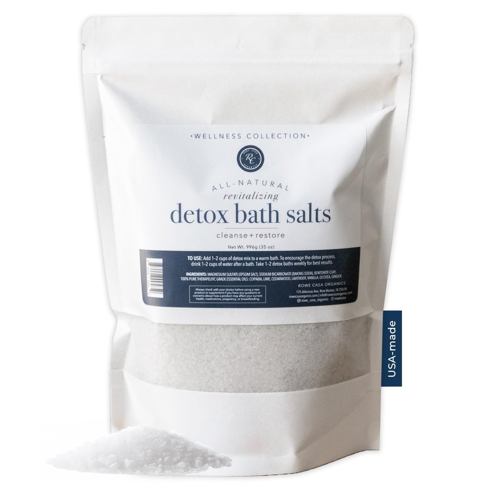 Rowe Casa Organics Detox Bath Salts with Health Boosting Magnesium and Bentonite Clay Natural Bath Soak for Body Cleanse, Restore, and Relaxation, 35 Oz