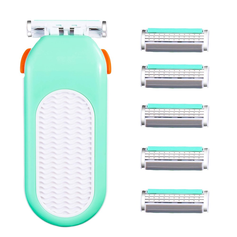 Domon dolly Razors for Women 6 Refills 3 Blades Shaver for Face Legs Bikini area, Comfort Glid, Green