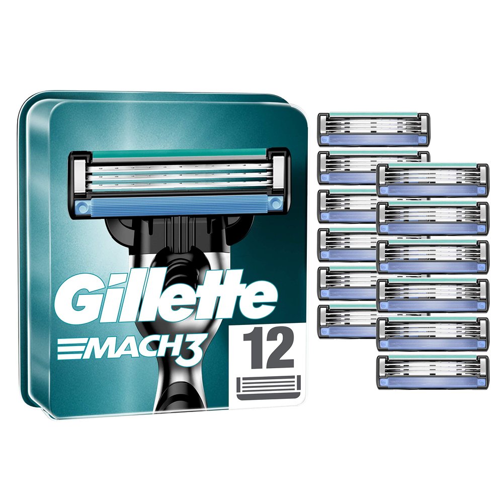 Gillette Mach3 Razor Blades Men, Pack of 12 Razor Blade Refills, Stronger Than Steel Blades, Enhanced Lubrastrip