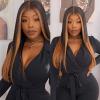 13x6 HD Lace Front Wig Ombre Highlight 1B/27 Colored Human Hair Straight Natural Hairline Brazilian Virgin Human Hair Wigs With Baby Hair Glueless Pre Plucked 150% Density For Black Women 18 Inch view 4
