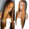 13x6 HD Lace Front Wig Ombre Highlight #1B/30 Lace Front Human Hair Wig Straight Natural Hairline Wigs With Baby Hair Glueless Pre Plucked 150% Density For Black Women Daily Wear 20 Inch view 1