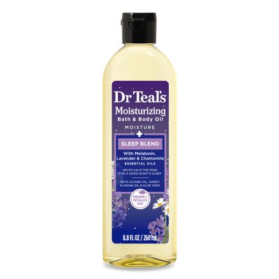 Dr Teal's Moisturizing Bath & Body Oil, Sleep Blend with Melatonin, Lavender & Chamomile Essential Oils, 8.8 fl oz.