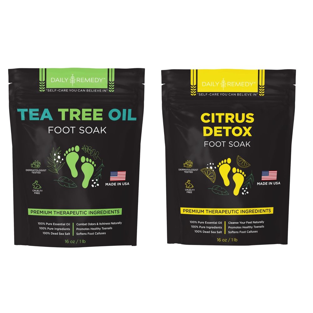 DAILY REMEDY Tea Tree Oil & Citrus Foot Soak Set, Pack of 2, for Foot Pain, Odor, Sore Feet, Athletes Foot, Soften Calluses - Natural Blend & Salts, Made In USA