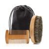 ALIQI Men Wood +Boar Hair Round Beard Brush Hair Comb for Mustache Conditioning Styling Comb Kit With Gift Bag Beard Hair Comb Set Tool view 2