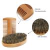 ALIQI Men Wood +Boar Hair Round Beard Brush Hair Comb for Mustache Conditioning Styling Comb Kit With Gift Bag Beard Hair Comb Set Tool view 3