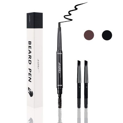 Beard Pencil Filler for Men - Water Resistant, Sweat Proof, Long Lasting & Natural Finish Barber Pencil, Mustache Repair Shape, Two Replacement Tips (Black)
