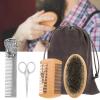 ALIQI Men's Beard Brush Boar Bristle Mustache Shaving Comb Brush Hair Cleaning Brushes Beech Wood Handle Comb Cleaning Care Kit view 1