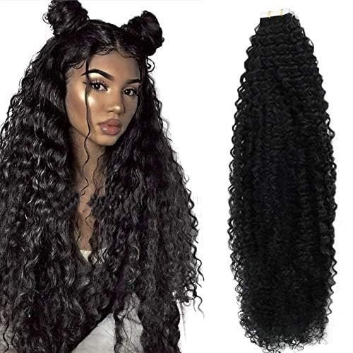Long Kinky Curly Tape in Human Hair Extension Mongolian Remy Small Curly Hair Tapes In Skin Wefts invisible Human Hair 40pcs/Lot (22inch 40Pcs, #4(Dark Brown))