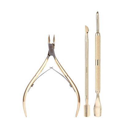 2/3Pcs/Set Stainless Steel Nail Art Cutter Scissor 2 Ways Cuticle Clipper Pusher Dead Skin Remover Kit Manicure Pedicure Tools Sanding Kit Cuticle Pusher Nipper Scissor (3pcs gold)
