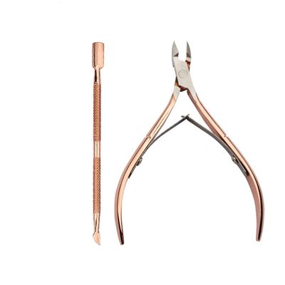 2/3Pcs/Set Stainless Steel Nail Art Cutter Scissor 2 Ways Cuticle Clipper Pusher Dead Skin Remover Kit Manicure Pedicure Tools Sanding Kit Cuticle Pusher Nipper Scissor (2pcs rose gold)