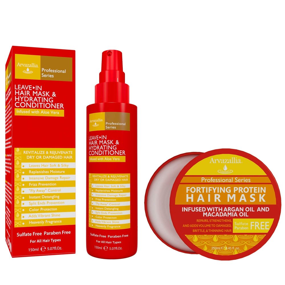 Arvazallia Fortifying Protein Bundle - Rinse-out Deep Conditioner & Leave-in Conditioner for Dry or Damaged Hair