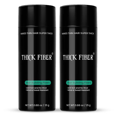 THICK FIBER Hair Fibers for Thinning Hair & Bald spots (BLACK, Pack of 2) - 25g Bottle - Conceals Hair Loss in Seconds - Hair Powder For Women & Men