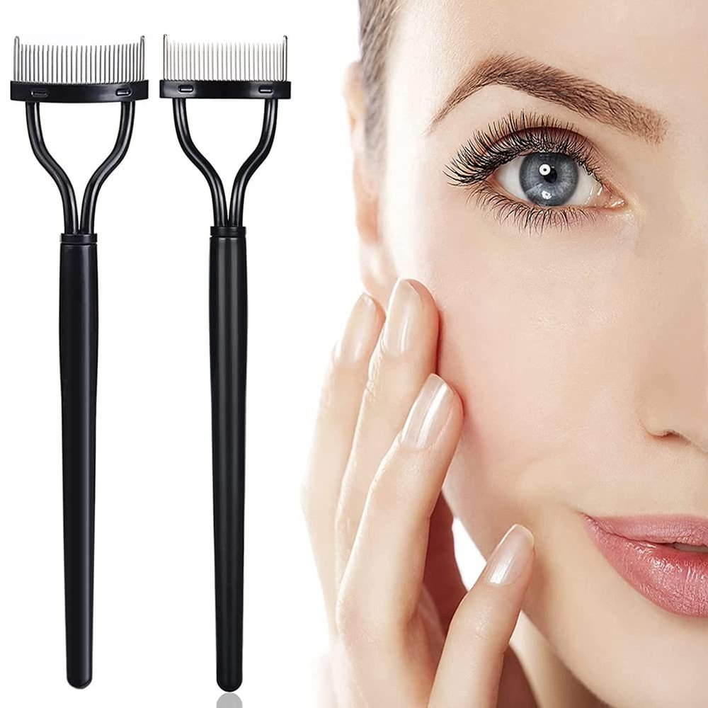 AKOAK 2 Pcs Steel Needle Eyelash Brush Metal Eyelash Curler Eyelash Separator Semi-Curved Eyebrow Brush Grafting Implant Eyelash Combing Tool Mascara Assistant
