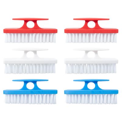 Superio Nail Brush Set (6 Pack) Cleaner with Handle, Durable Brush Scrubber to Clean Toes, Fingernails, Hand Scrubber All Surface Cleaning, Heavy Duty Scrub Brush Stiff Bristles (Red- White- Blue)