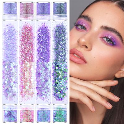 GABOX 8-Jar Mermaid Purple Glitter Set, Holographic Fine Powder & 1mm & 2mm & 3mm Sequins Flakes Set for Cosmetic - Nail - Resin, Iridescent Art Glitter for Body, Face, Eyes, Hair & Crafts