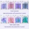 GABOX 8-Jar Mermaid Purple Glitter Set, Holographic Fine Powder & 1mm & 2mm & 3mm Sequins Flakes Set for Cosmetic - Nail - Resin, Iridescent Art Glitter for Body, Face, Eyes, Hair & Crafts view 2