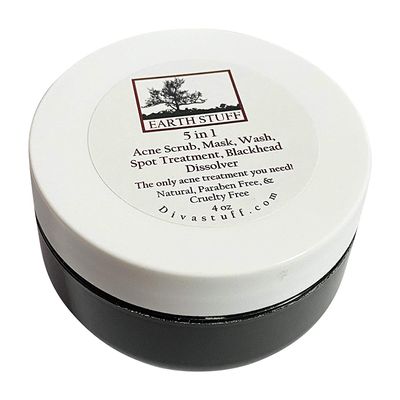 Earth Stuff 5 in 1 Acne Scrub, Mask, Wash, Spot Treatment And Black Head Dissolver, For Cystic, Severe and Mild Acne, 4oz Jar By Diva Stuff