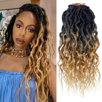 Faux Locs Crochet Hair 6Packs 16Inch Goddess Locs Crochet Hair,Faux Loc with Curly Ends Dreadlocks Crochet Locs for Black Women(16'', T27)