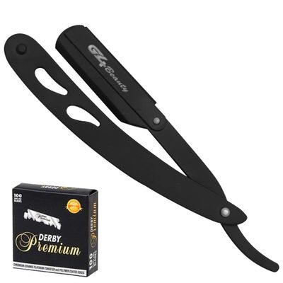 G4 Stainless Steel Straight Edge Barber Shaving Razor Blade for Close Shaving Men Replaceable Blades (Black)