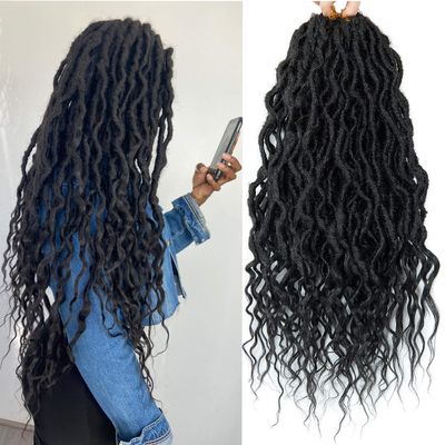 Faux Locs Crochet Hair 24Inch Crochet locs,6Packs Boho Faux Locs with Curly Ends Dreadlock Extensions Soft Loc Crochet Hair for Black Women(24'', 1B)