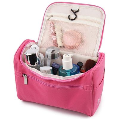 EAYIRA 18 cms Travel Toiletry Kit Bag Cosmetic Bag With Hook For Travel, Makeup Organiser, Cosmetic Pouch, Household Grooming Kit, Makeup Bag For Women (Pink)