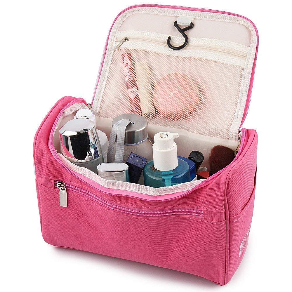 EAYIRA 18 cms Travel Toiletry Kit Bag Cosmetic Bag With Hook For Travel, Makeup Organiser, Cosmetic Pouch, Household Grooming Kit, Makeup Bag For Women (Pink)