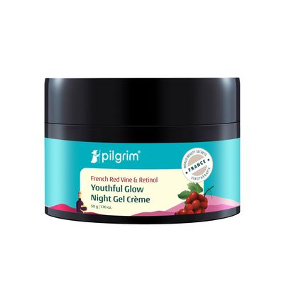 Pilgrim Red Vine Night Gel Crme | Anti-Aging Night Cream with Vitamin C, Retinol & Mulberry | Reduces Wrinkles & Fine Lines | Hydrates, Restores & Improves Skin Texture | 1.76 Oz (50g)