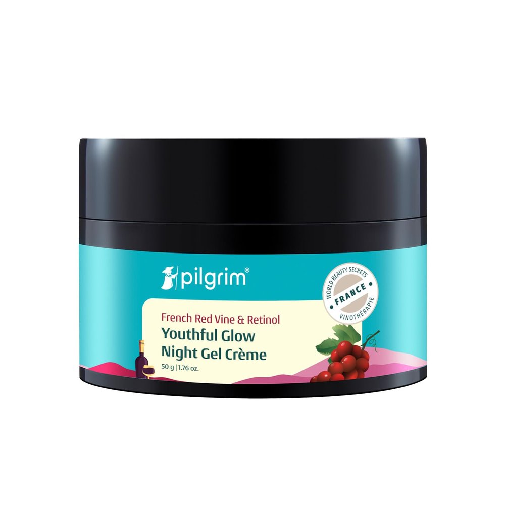 Pilgrim Red Vine Night Gel Crme | Anti-Aging Night Cream with Vitamin C, Retinol & Mulberry | Reduces Wrinkles & Fine Lines | Hydrates, Restores & Improves Skin Texture | 1.76 Oz (50g)