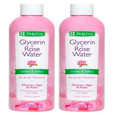 De La Cruz Rose Water and Glycerin for Face - Rosewater Facial Toner and Moisturizer for Skin and Hair 8 fl oz (236 mL) - 2 Bottles