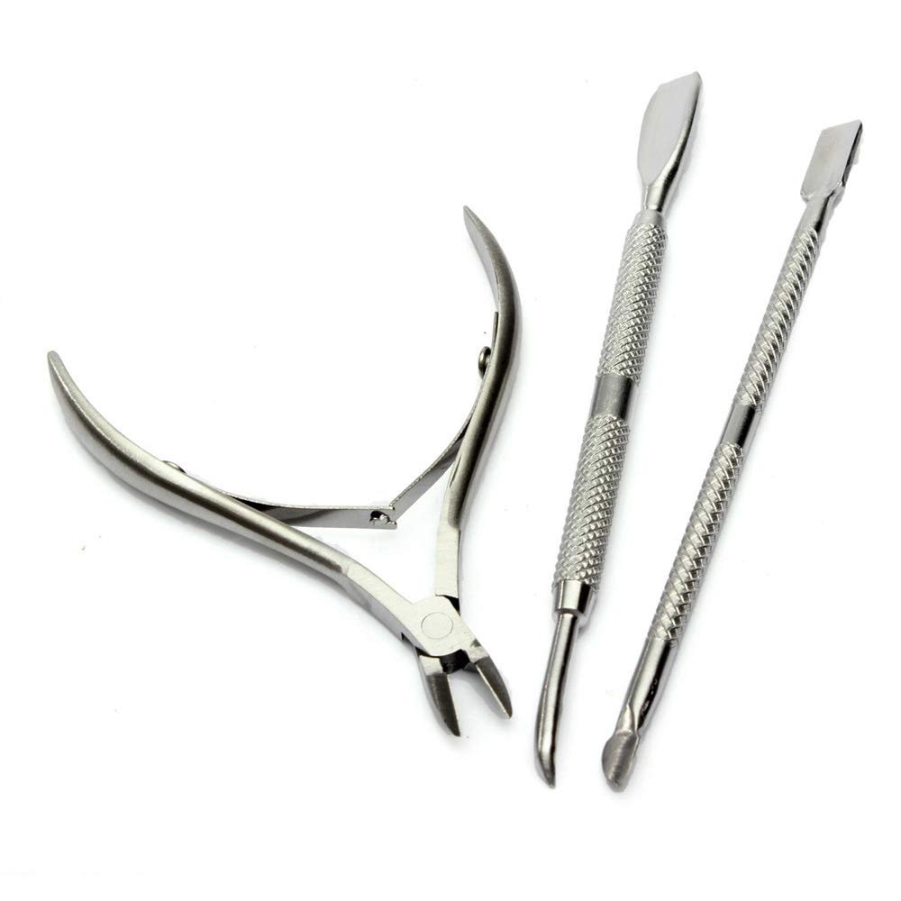 3pcs/set Nail Cuticle Scissors Pusher Remover Cutter Stainless Steel Cuticle Nipper Clipper Manicure Nail Tools Set Cuticle Spoon Pusher Remover Cutter Clipper Trimmer Scissors Manicure Tool (Item A)
