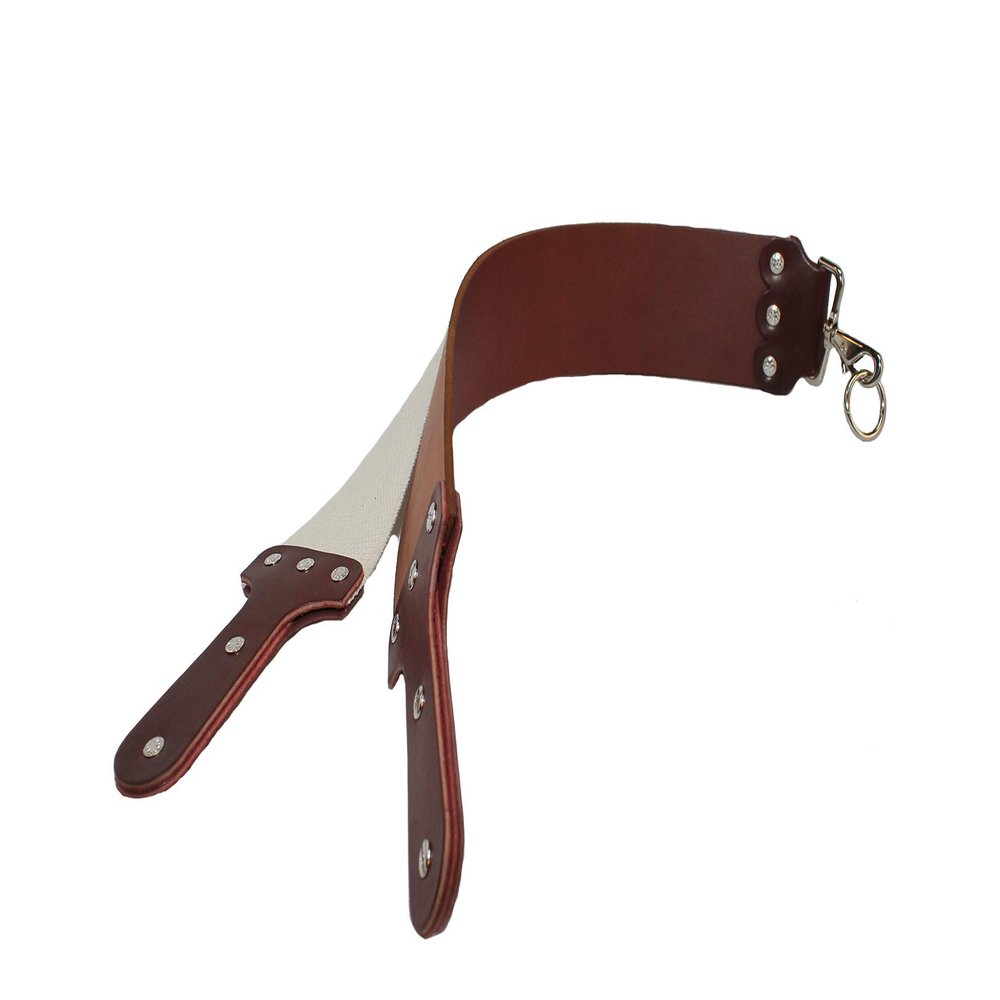 Mountain Mike dark brown Bridle Shaving Strop with 6 piece latigo handle