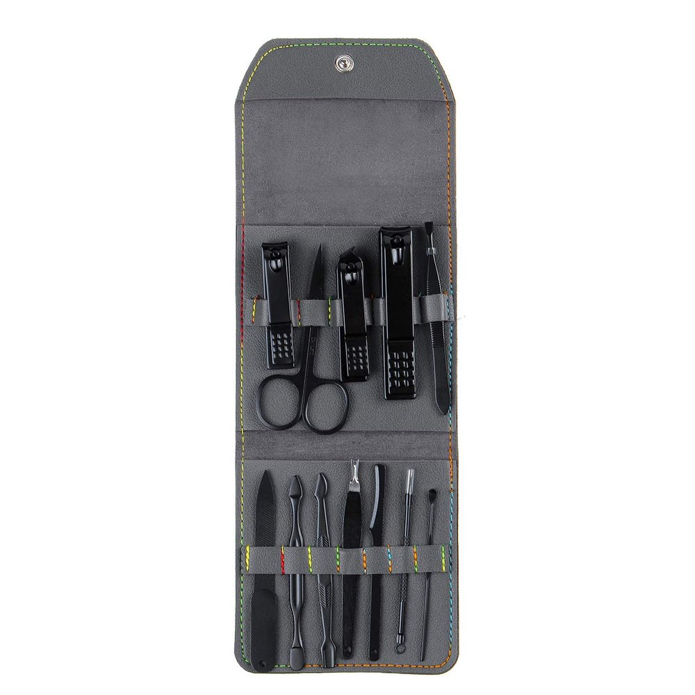 12PCS Stainless Steel Pedicure Nail Clipper Set Professional Manicure Beauty Tools Kit Cuticle Eagle Hook Tweezer - (Color: Grey)