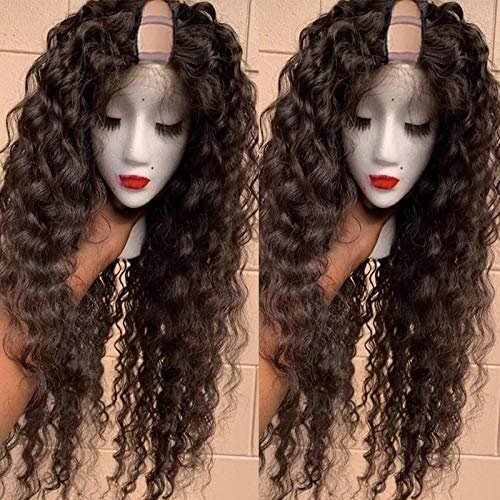 26inch 180% Density Peruvian Loose Curly Human Hair Machine Made Wigs Glueless Virgin Hair U Part Wigs For Women (20inch, 200% Density)