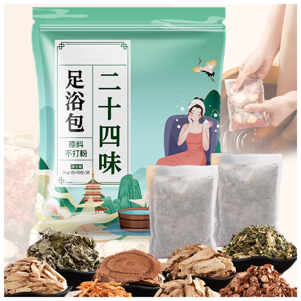 30 Bags Herbal Foot Soak,Foot Bath Herb,Foot Spa Bath Soak Foot Detox Soak to Remove Toxins,Relieve Fatigue & Dispel Cold and Remove Dampness  900g(30 bags*30g) (Green A, 30.5x40.5CM)