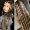 13x6 HD Lace Front Wig With Baby Hair Straight Wig #1B/27/30 Colored Ombre Honey Blonde Highlights Human Hair Wig Pre Plucked 150% Density Glueless For Black Women 24 Inch view 1