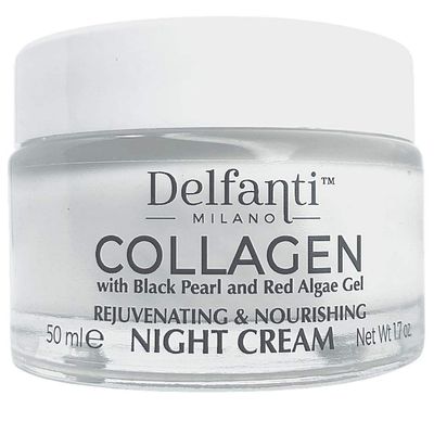 Delfanti-Milano  COLLAGEN REJUVENATING AND NOURISHING Night Cream  Face and Neck Moisturizer with BLACK PEARL and RED ALGAE GEL Made in Italy