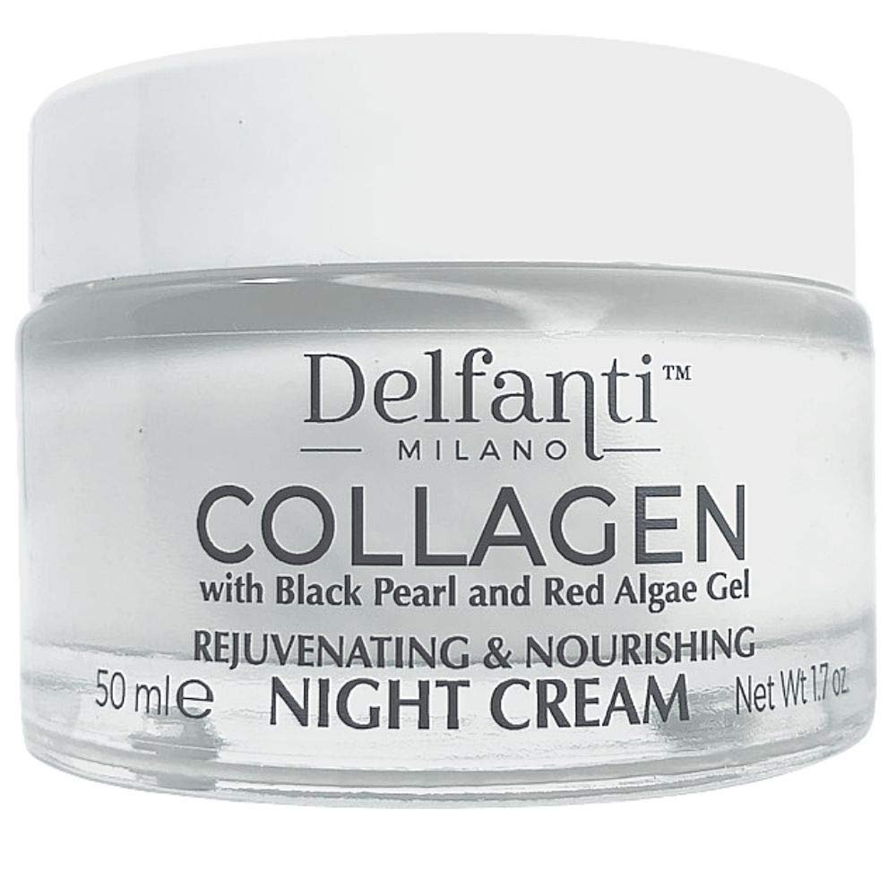 Delfanti-Milano  COLLAGEN REJUVENATING AND NOURISHING Night Cream  Face and Neck Moisturizer with BLACK PEARL and RED ALGAE GEL Made in Italy