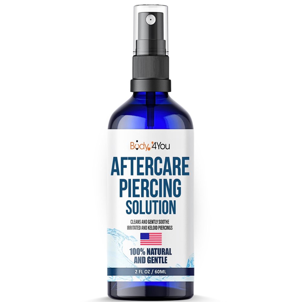 BodyJ4You Piercing Aftercare Spray - Saline Solution Natural Keloid Bump Removal - Ear Piercing Cleaner Nose Septum Belly Button Cartilage - Sea Salt Aloe Vera Rosemary - Fine Mist 2 Fl Oz