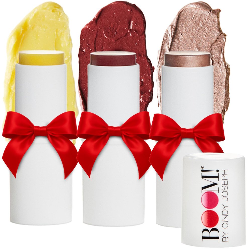 Boomstick Trio  Color 3 Pack Cream Blush Makeup, Color Blush Stick, Highlighter Stick & Moisturizer for Cheeks, Eyes & Lips, Blendable Vegan Boom Sticks by Cindy Joseph for Older Women, BOOM Beauty