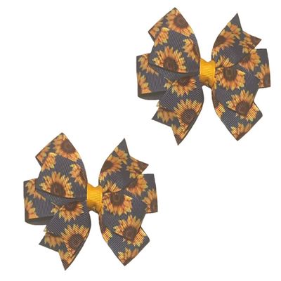 Denim Sunflowers Toddler Hair Bow Set