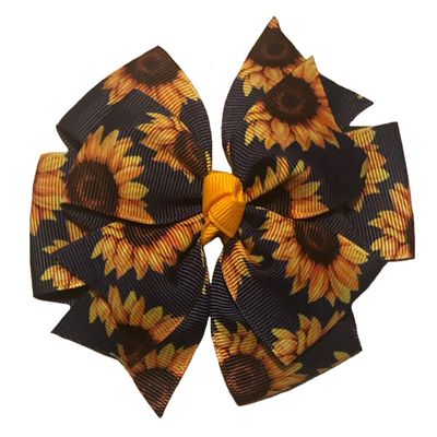 Denim Sunflowers Pinwheel Hair Bow
