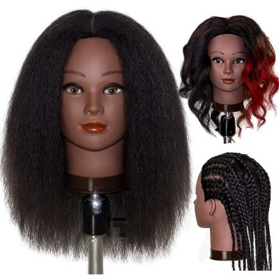 MILLYSHINE Mannequin Head With Human Hair,16",Braiding Styling Doll Head,Beauty School Manikin Head,Curling Dyeing Hairdresser Practice Training Head