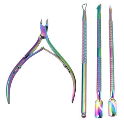 TRGCJGH Cuticle Nippers Cuticle Pusher Remover Cuticle Pusher Remover Set, 4 Pieces Chameleon Cuticle Peeler Scraper Trimmer Nail Art Tool