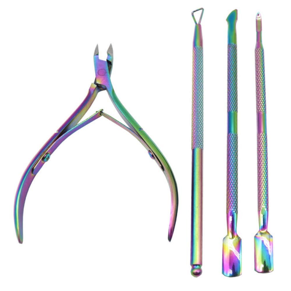 TRGCJGH Cuticle Nippers Cuticle Pusher Remover Cuticle Pusher Remover Set, 4 Pieces Chameleon Cuticle Peeler Scraper Trimmer Nail Art Tool