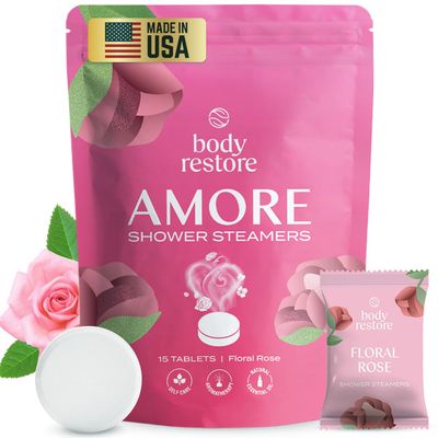 Body Restore Shower Steamers Aromatherapy 15 Pack - Christmas Stocking Stuffers for Men, Birthday Gifts for Women, White Elephant, Relaxation, Self Care - Rose